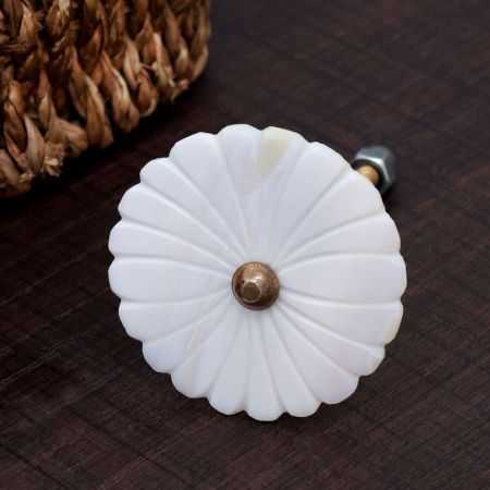 White Flower Shaped Cabinet Knob Made of Mother of Pearl